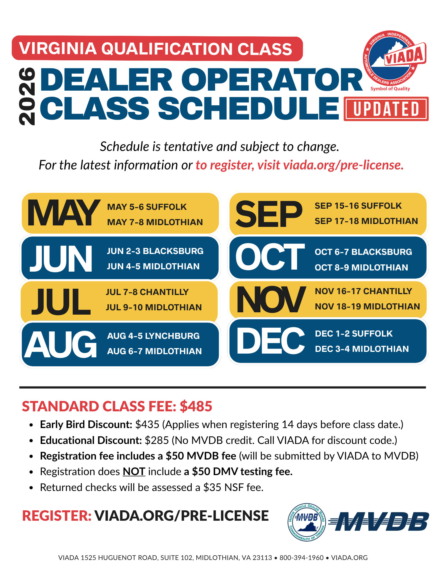 VIADA 2026 DEALER OPERATOR SCHEDULE